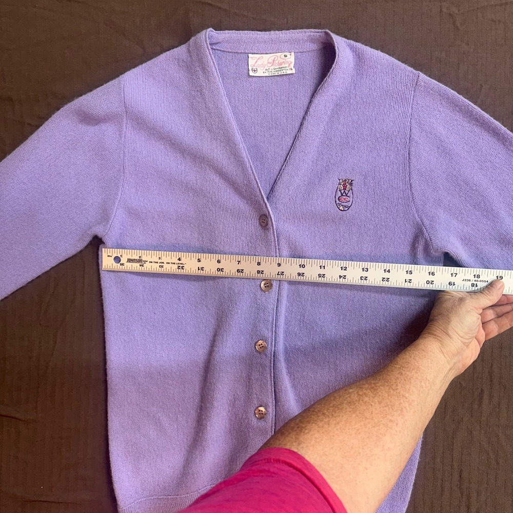 Vintage‎ Lady Pickering Cardigan Small Lavender Knit Tiger Sportswear - Picture 6 of 6